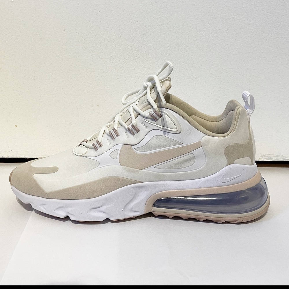 NWOT Nike Air Max 270 React in Summit White / Orewood Brown Woman’s